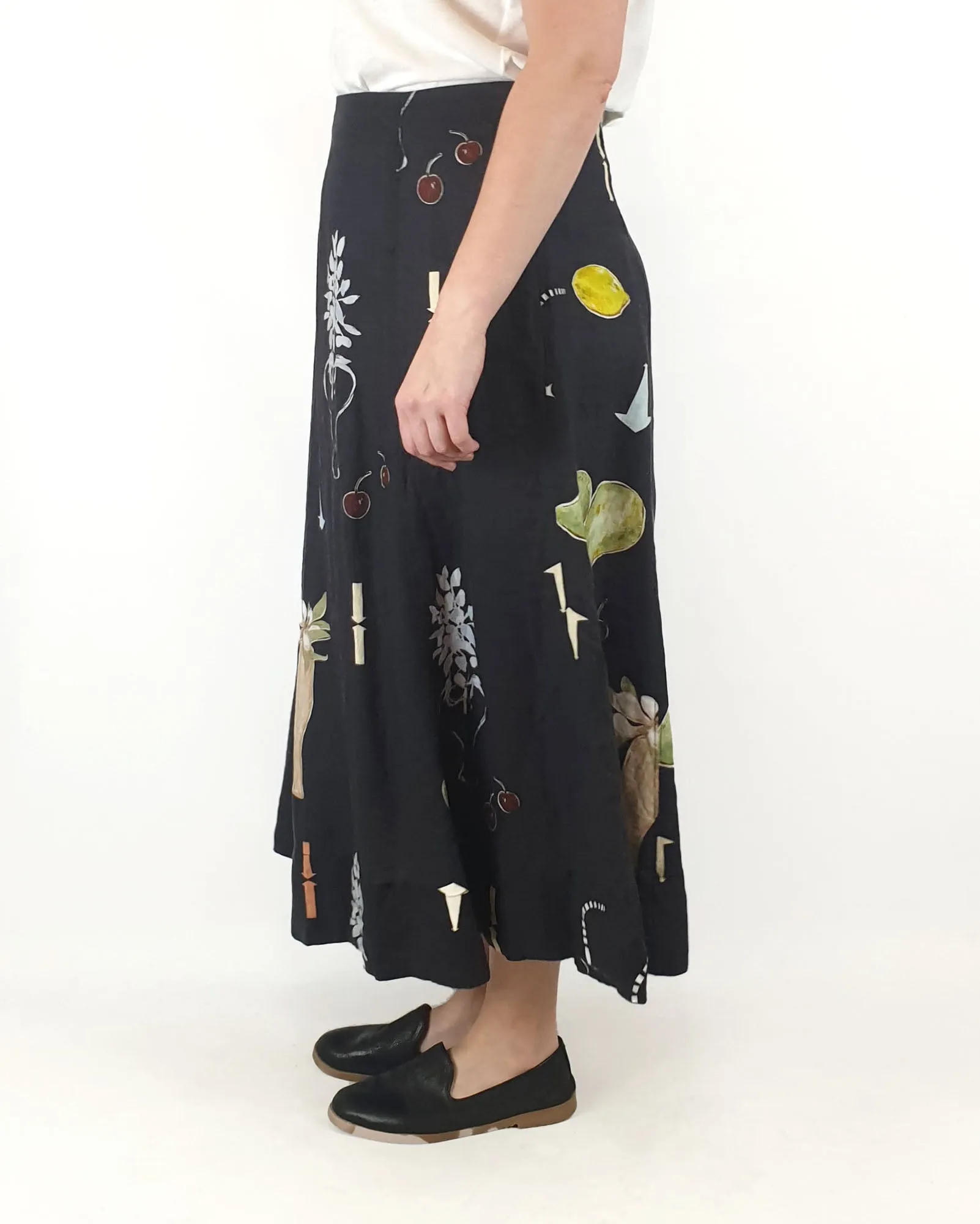 JAG black unique print maxi linen skirt size XL