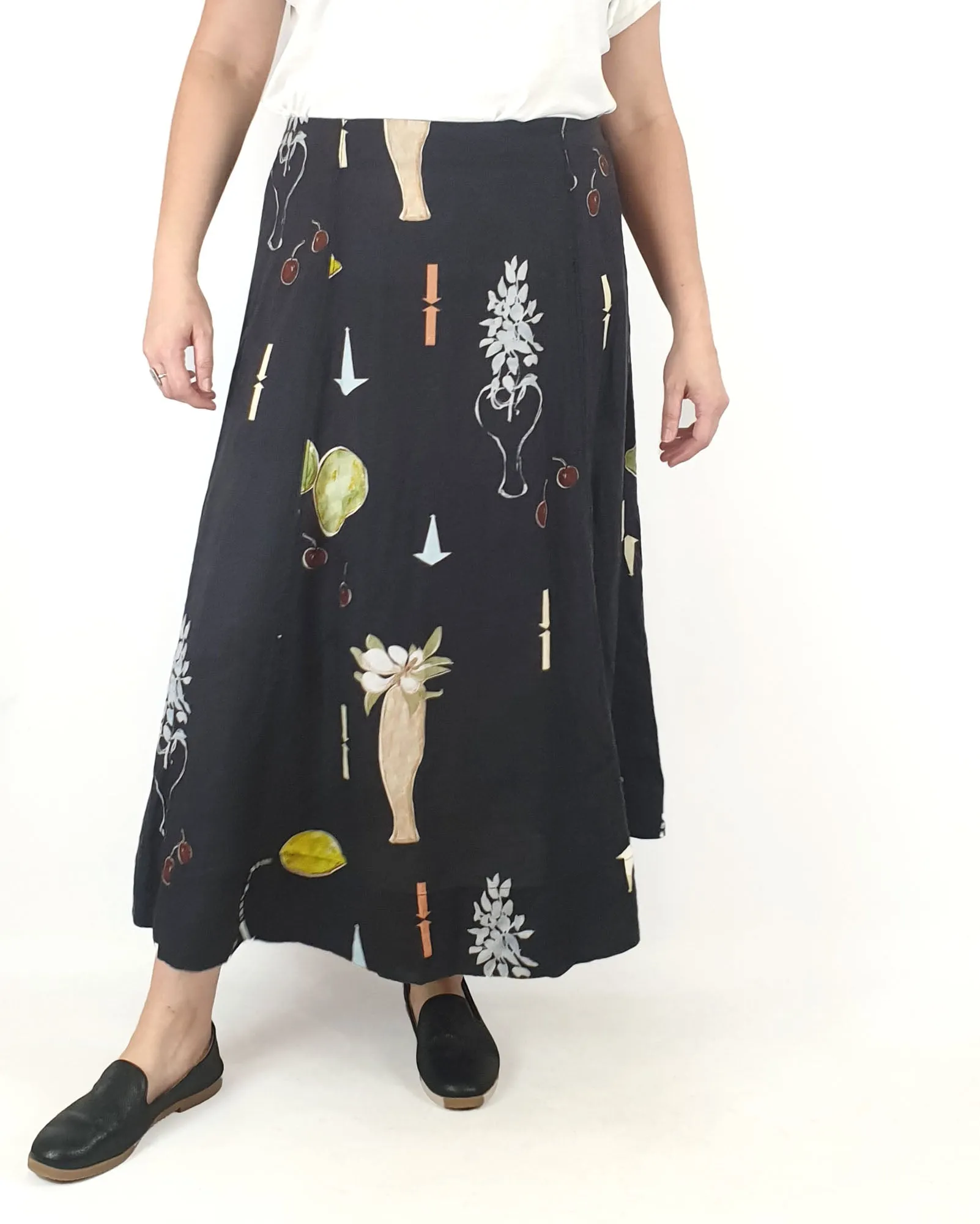 JAG black unique print maxi linen skirt size XL