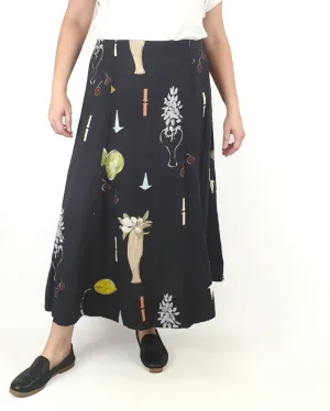 JAG black unique print maxi linen skirt size XL