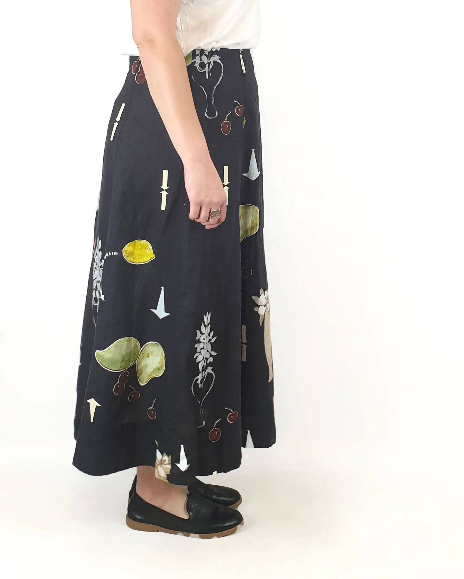 JAG black unique print maxi linen skirt size XL