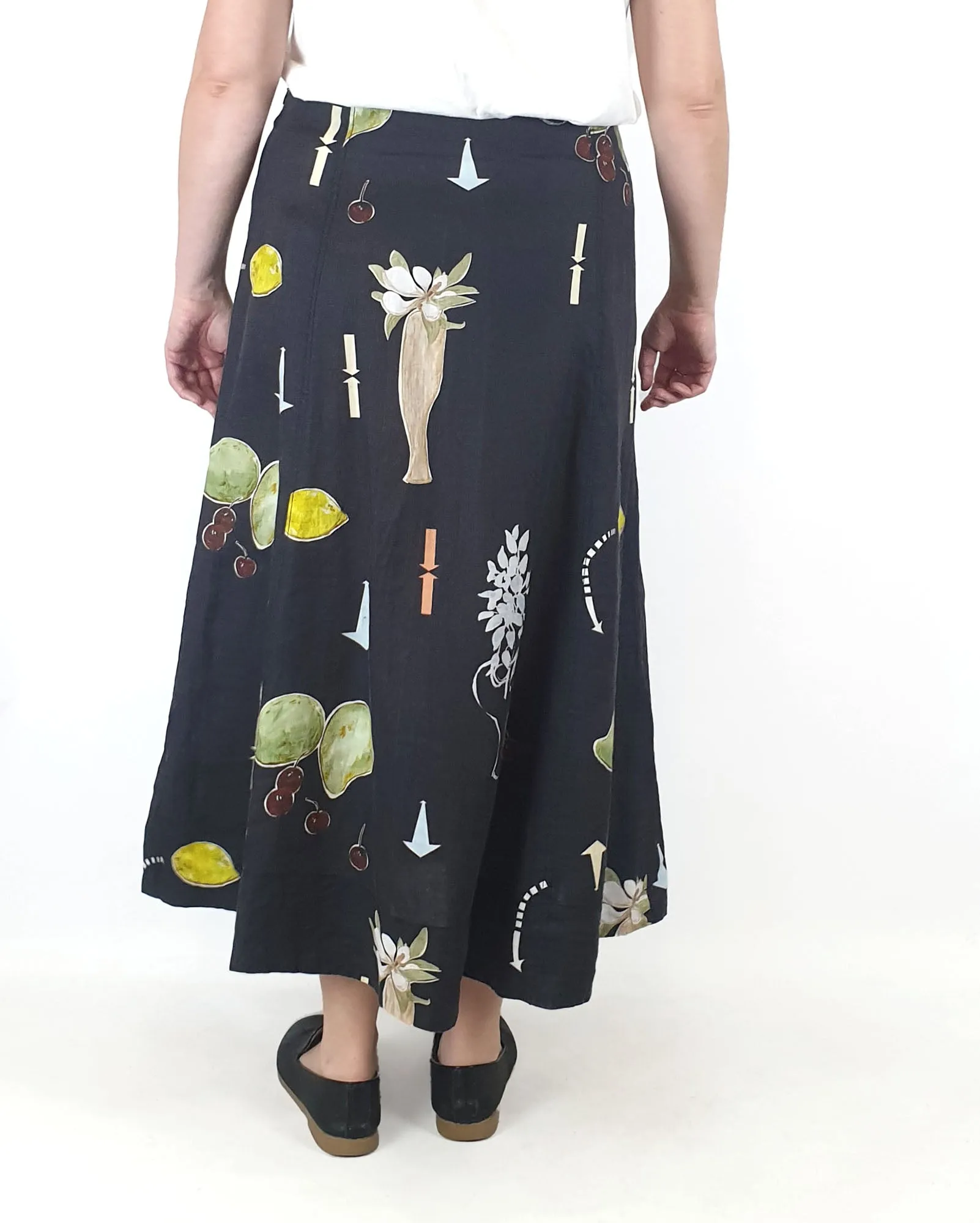 JAG black unique print maxi linen skirt size XL