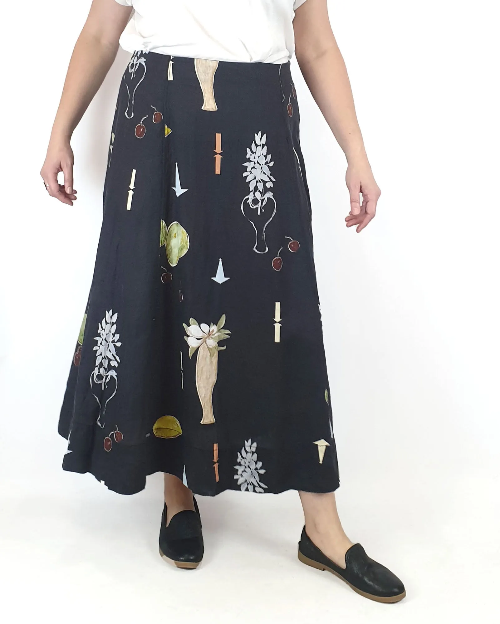 JAG black unique print maxi linen skirt size XL