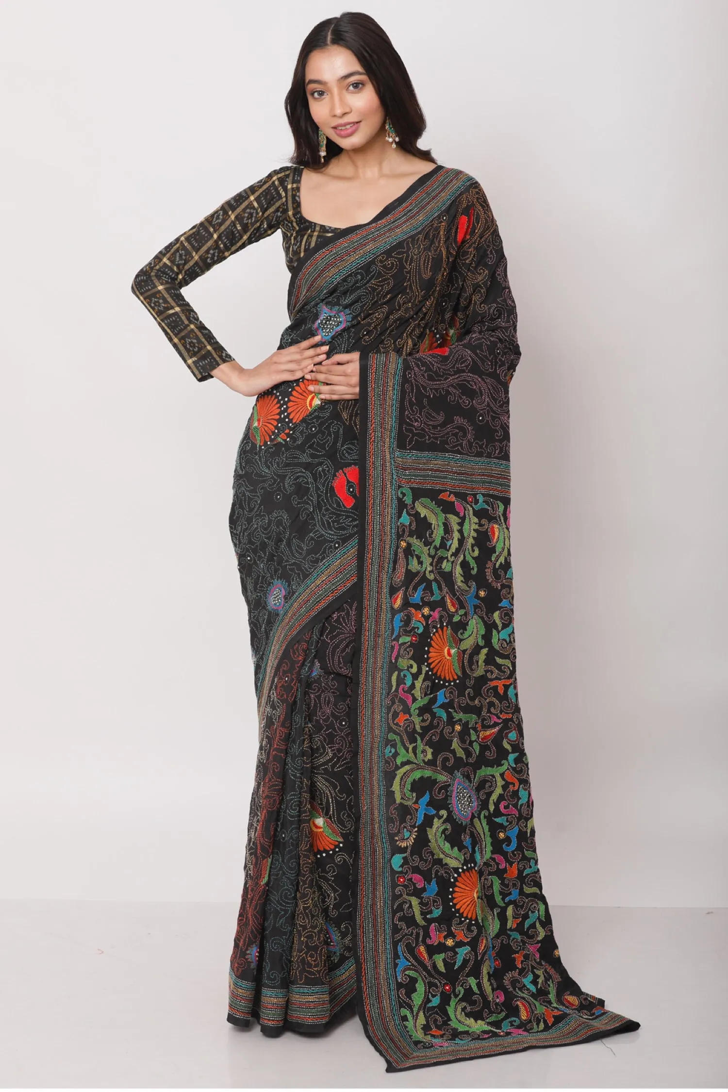 Joba Crepe Kantha Saree