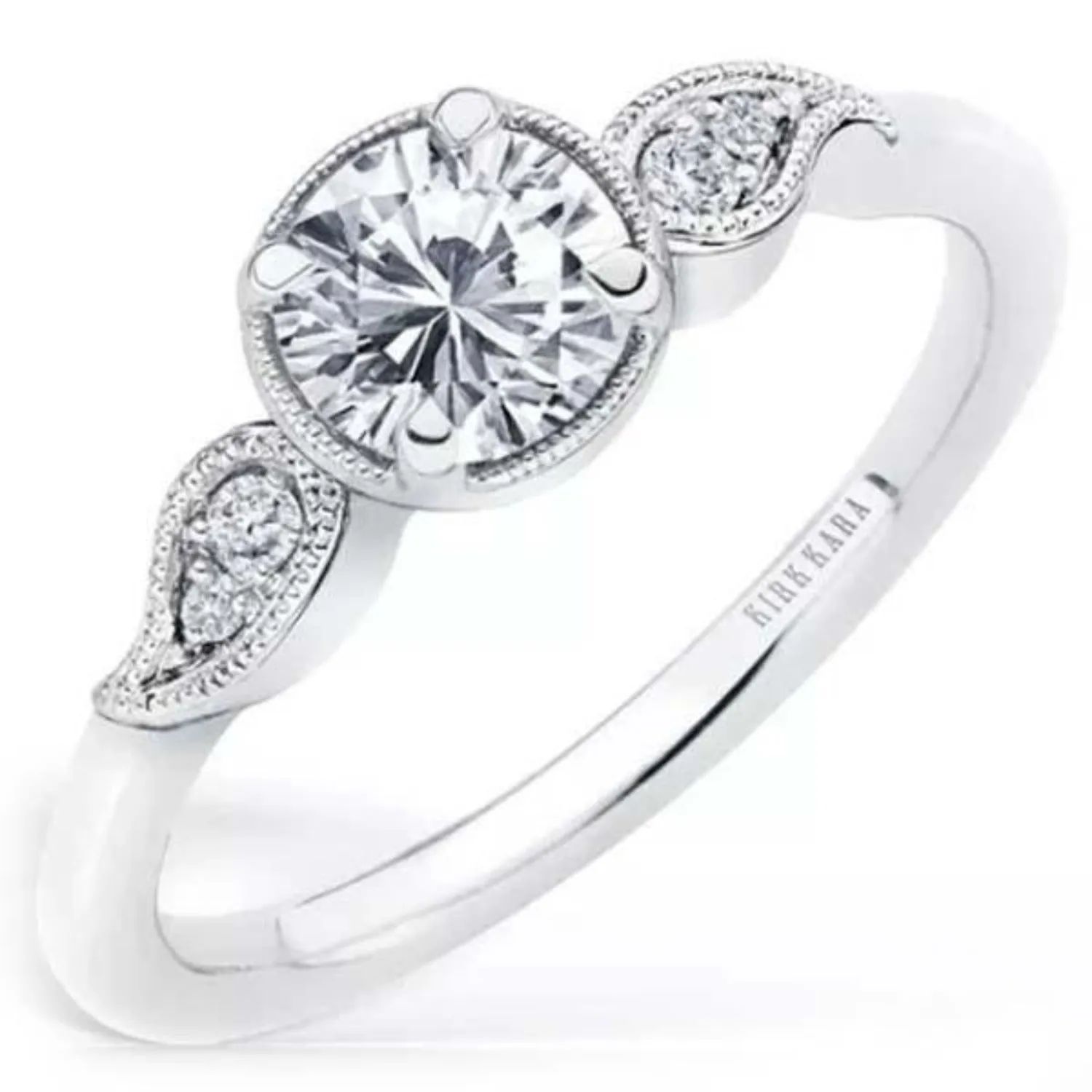 Kirk Kara "Rayana" Paisley Swirl Milgrain Halo Diamond Engagement Ring