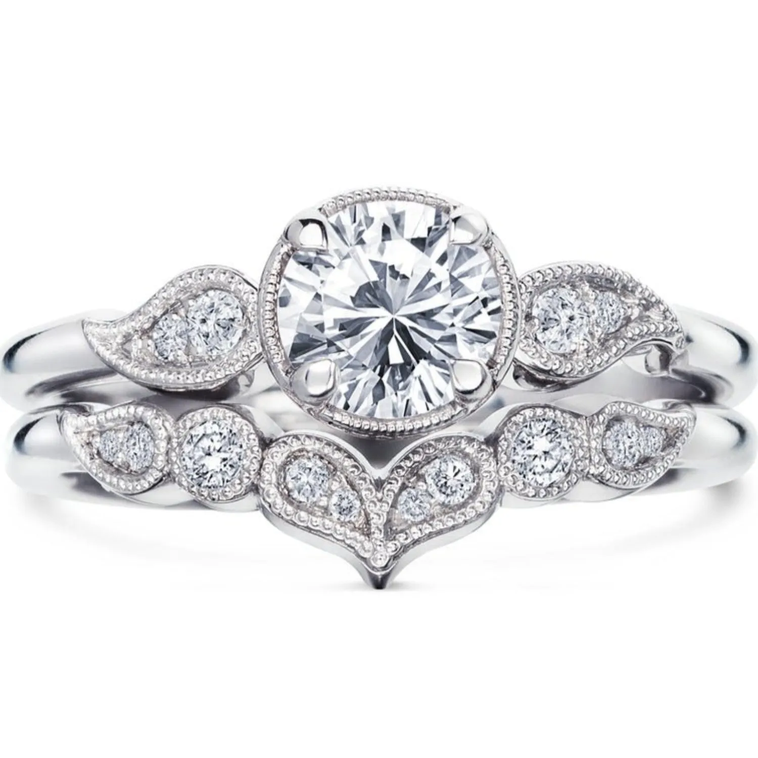Kirk Kara "Rayana" Paisley Swirl Milgrain Halo Diamond Engagement Ring