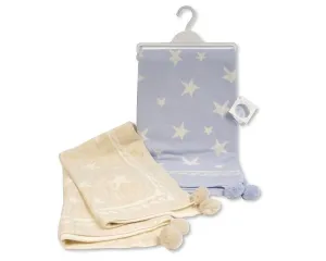 Knitted Baby Wrap with Pom-Poms - Stars - Bw-112-1080