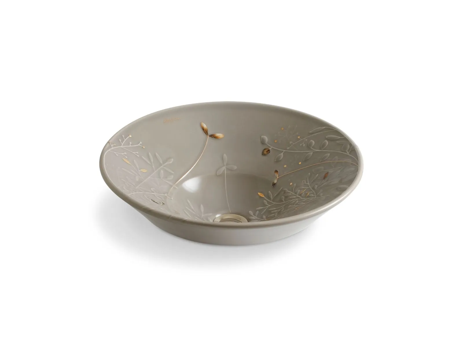 KOHLER K-45922-DE Gilded Meadow Conical Bell 16-1/4" round vessel bathroom sink, no overflow