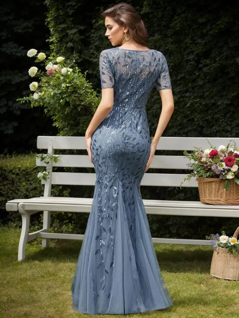 Krystal leaf pattern dress with sequins in dusky navy Express NZ wide