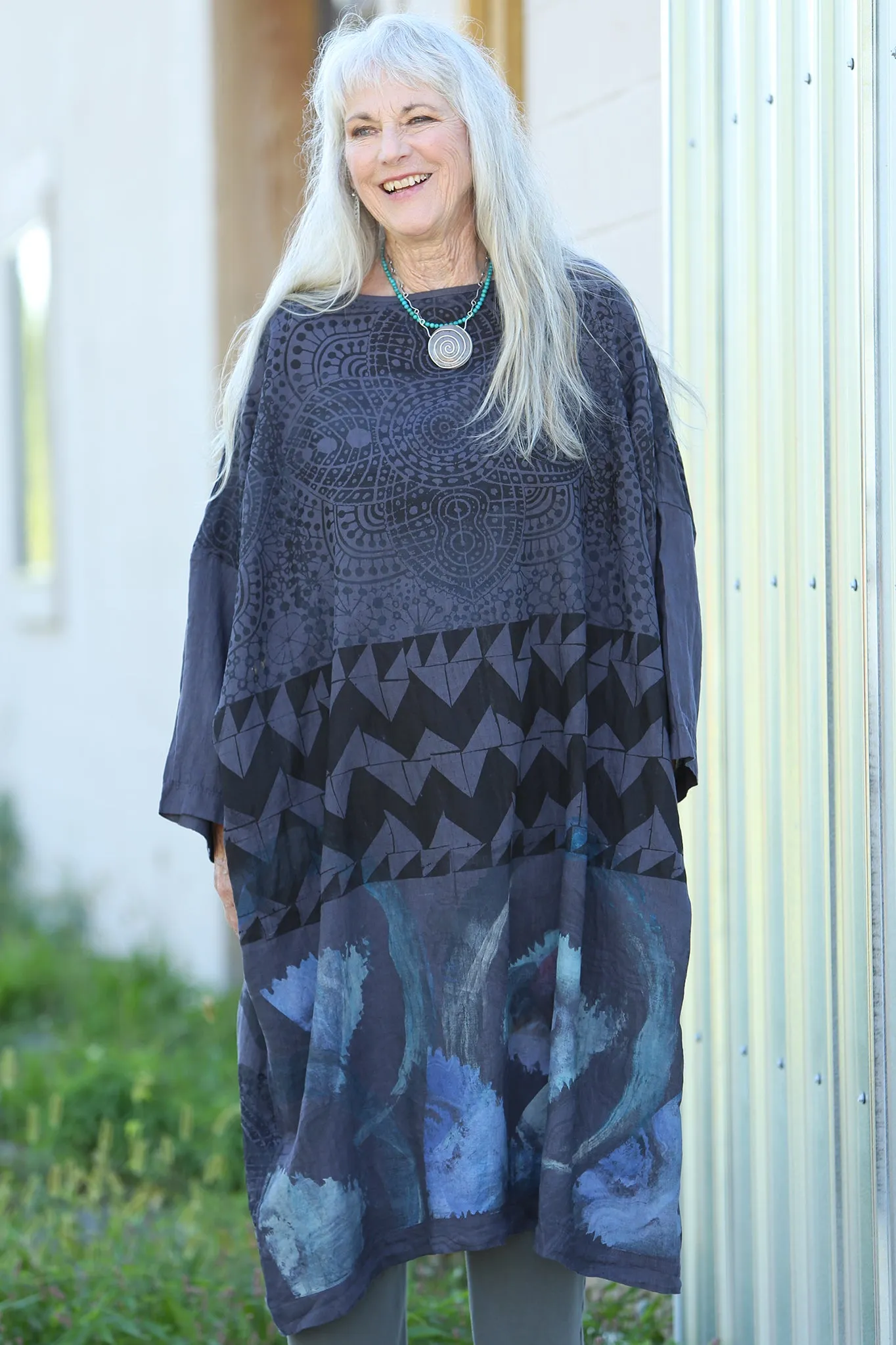 L594-44 Square Linen Dress -Arrowhead-P