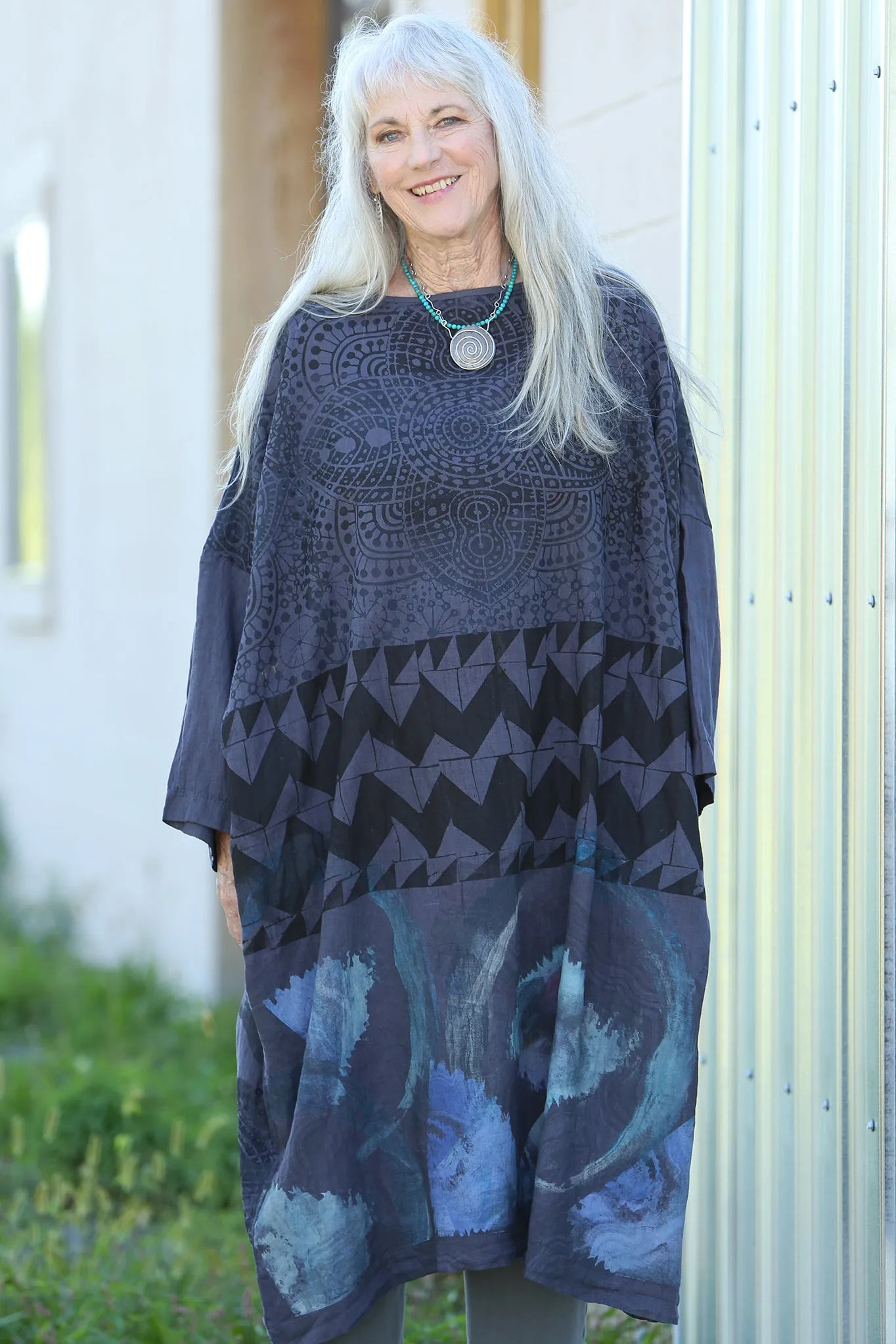 L594-44 Square Linen Dress -Arrowhead-P