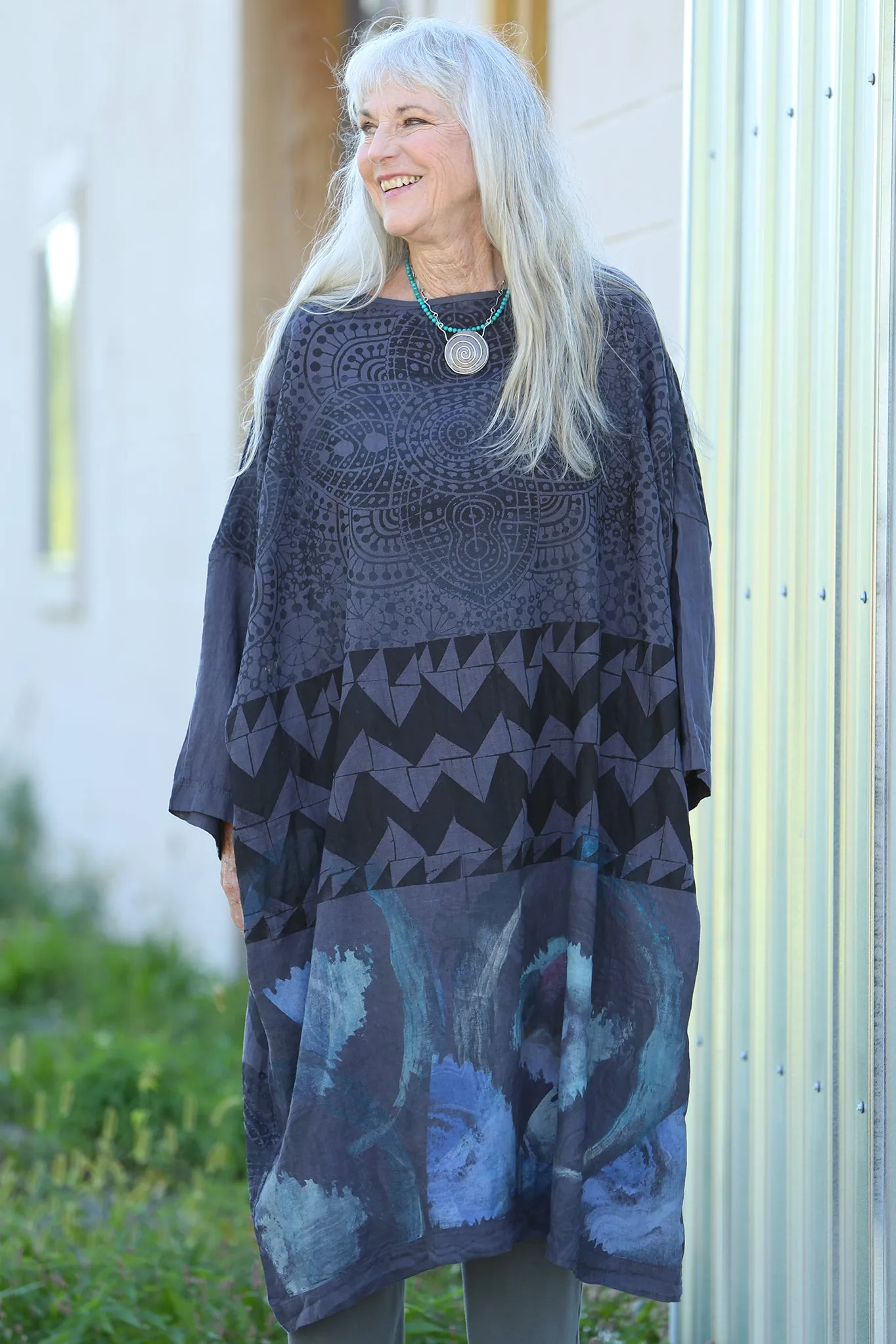 L594-44 Square Linen Dress -Arrowhead-P