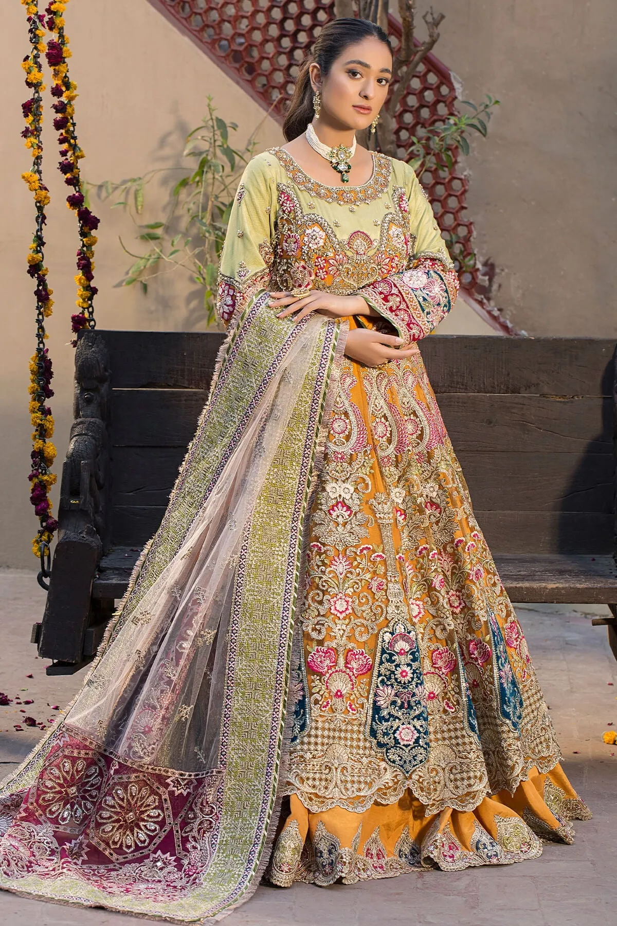 Latest Wedding Dress in Pishwas Frock Lehenga Style