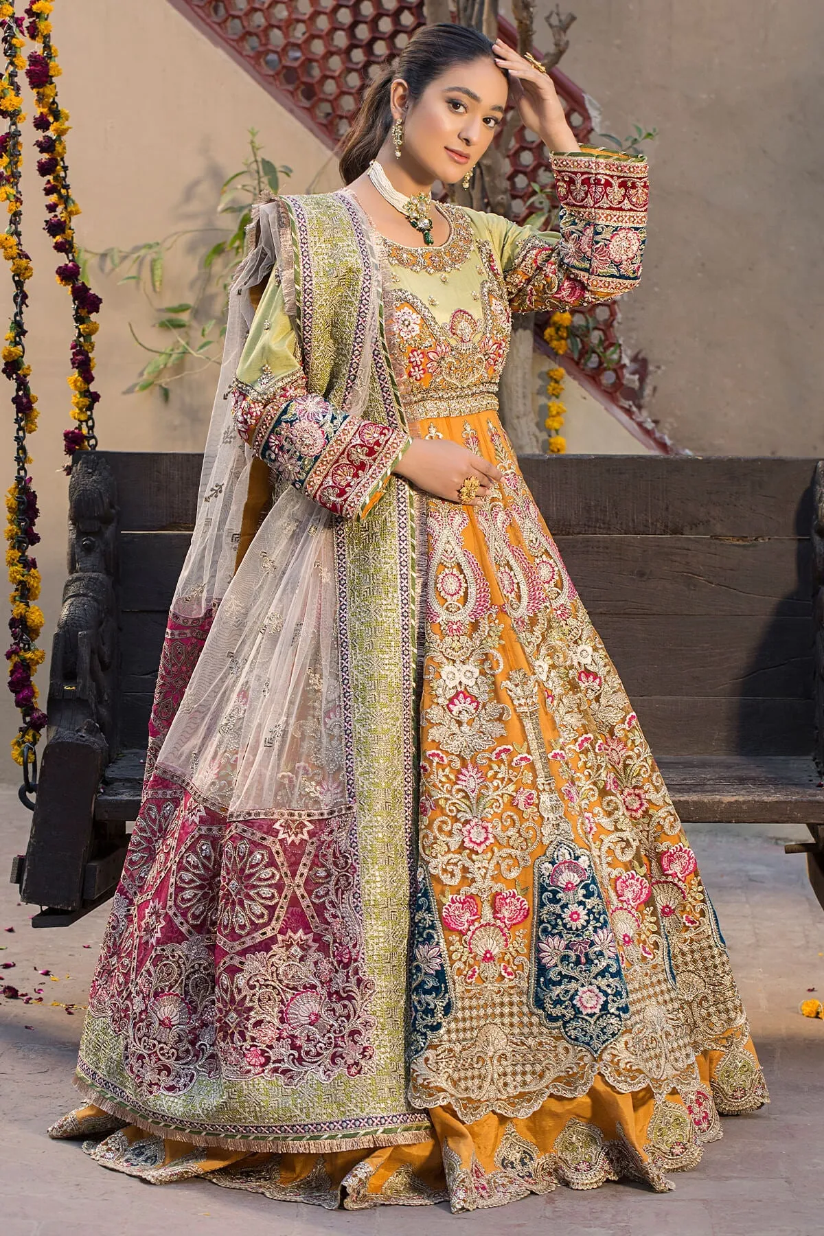 Latest Wedding Dress in Pishwas Frock Lehenga Style