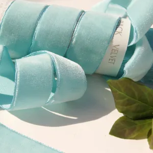 Light Aqua Velvet Ribbon Vintage from France 25mm