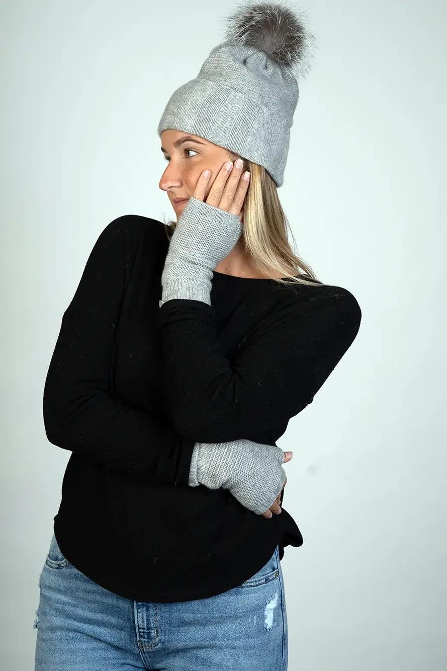 Light Gray 100% Cashmere Half Glove