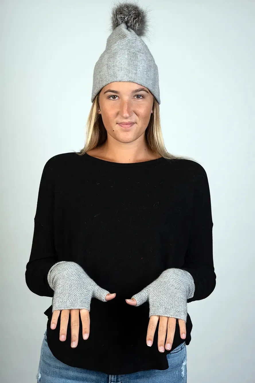 Light Gray 100% Cashmere Half Glove