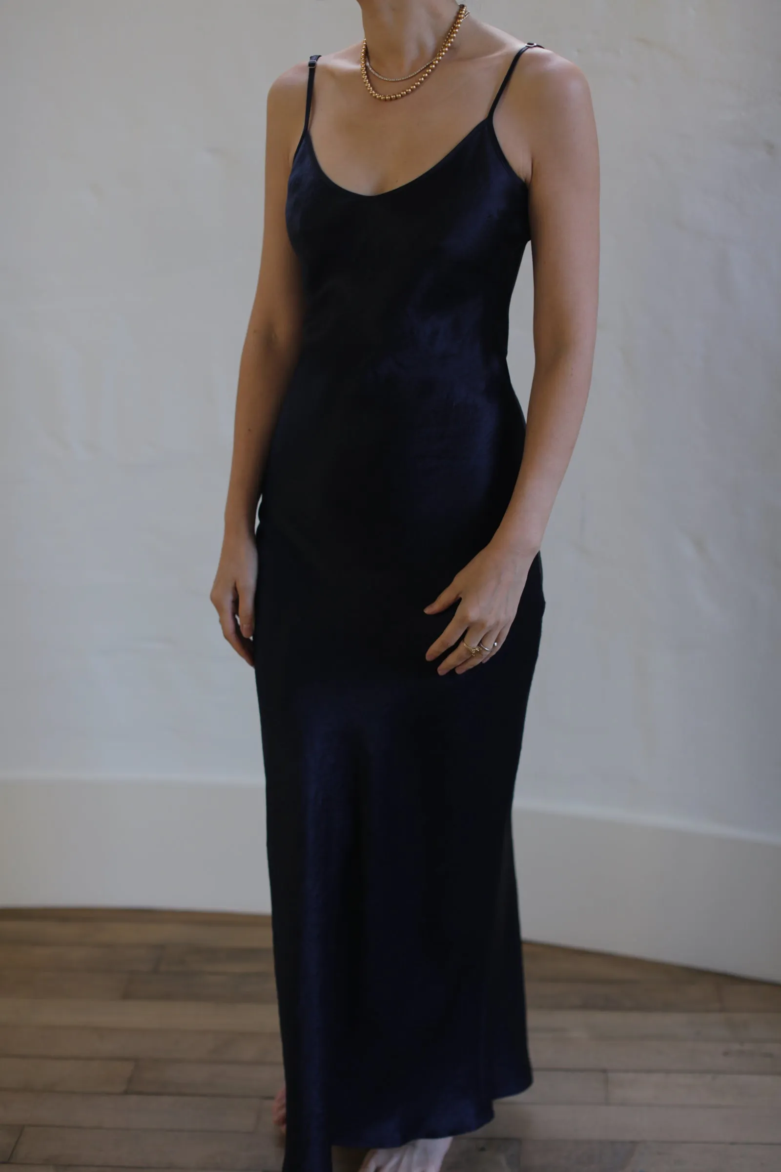Liquid Slip Dress Long | Midnight