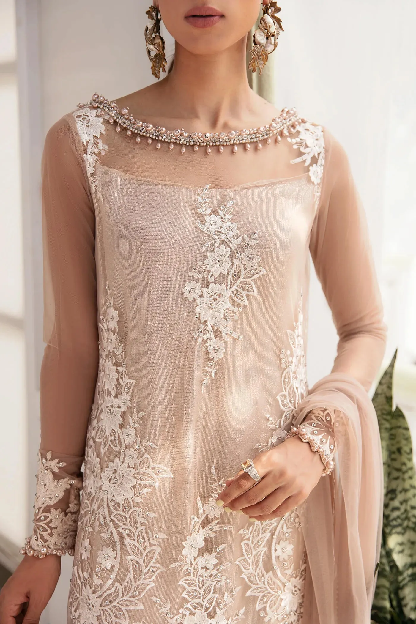 Luxury Rose Gold Embroidered Pakistani Salwar Kameez Dupatta Suit