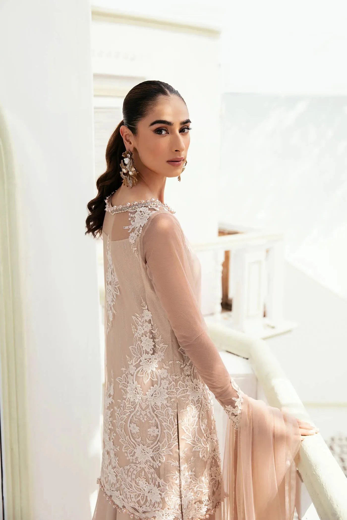 Luxury Rose Gold Embroidered Pakistani Salwar Kameez Dupatta Suit