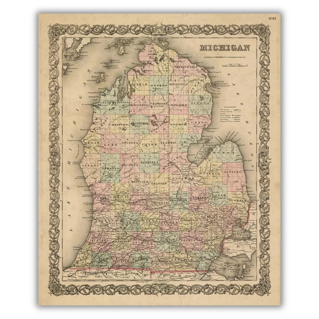 Map of Michigan, 1855 Print