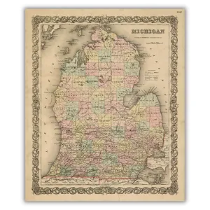 Map of Michigan, 1855 Print