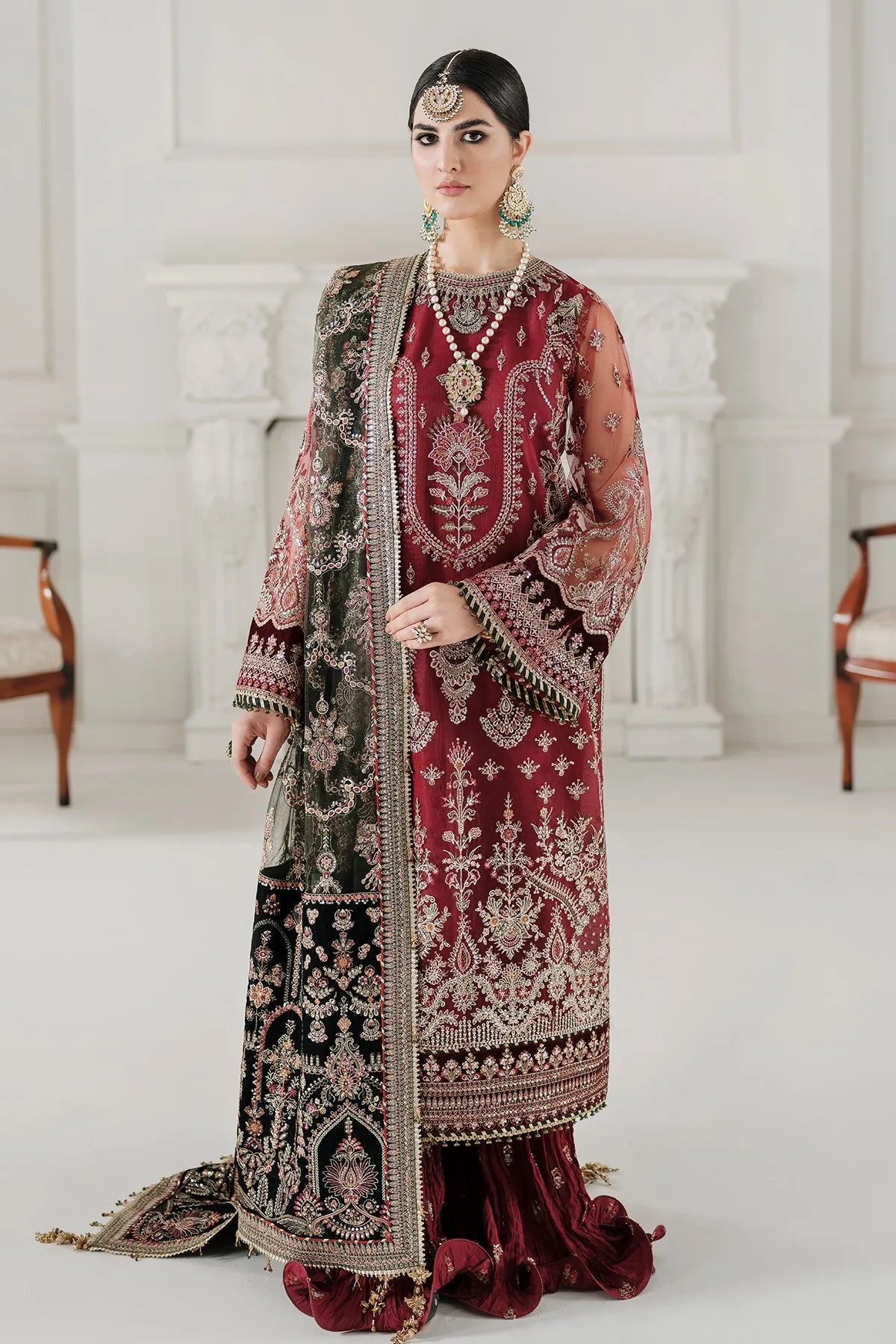 Maroon Red Kameez Trouser Style Pakistani Wedding Dress
