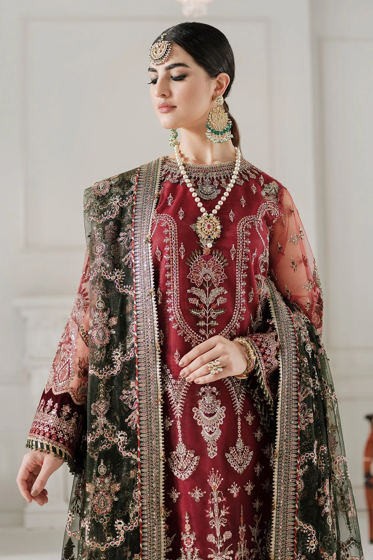 Maroon Red Kameez Trouser Style Pakistani Wedding Dress