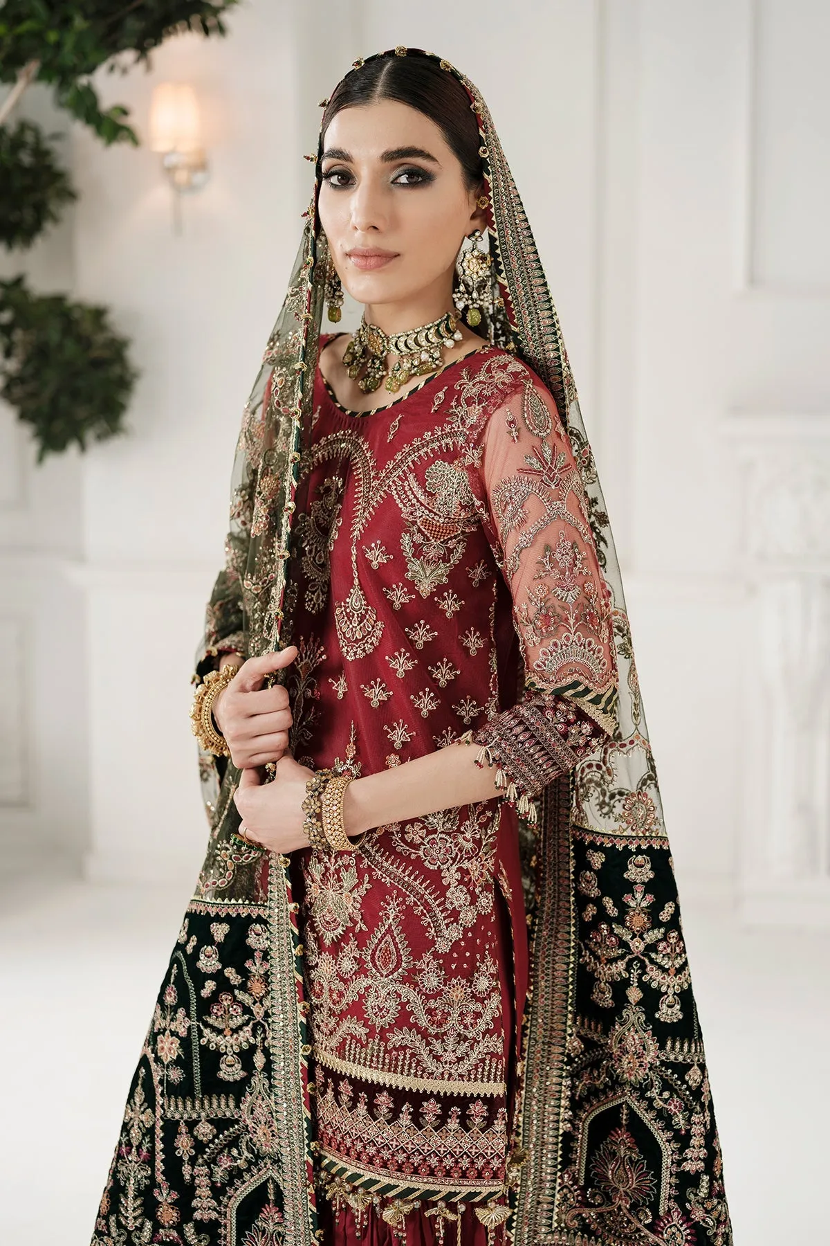 Maroon Red Kameez Trouser Style Pakistani Wedding Dress