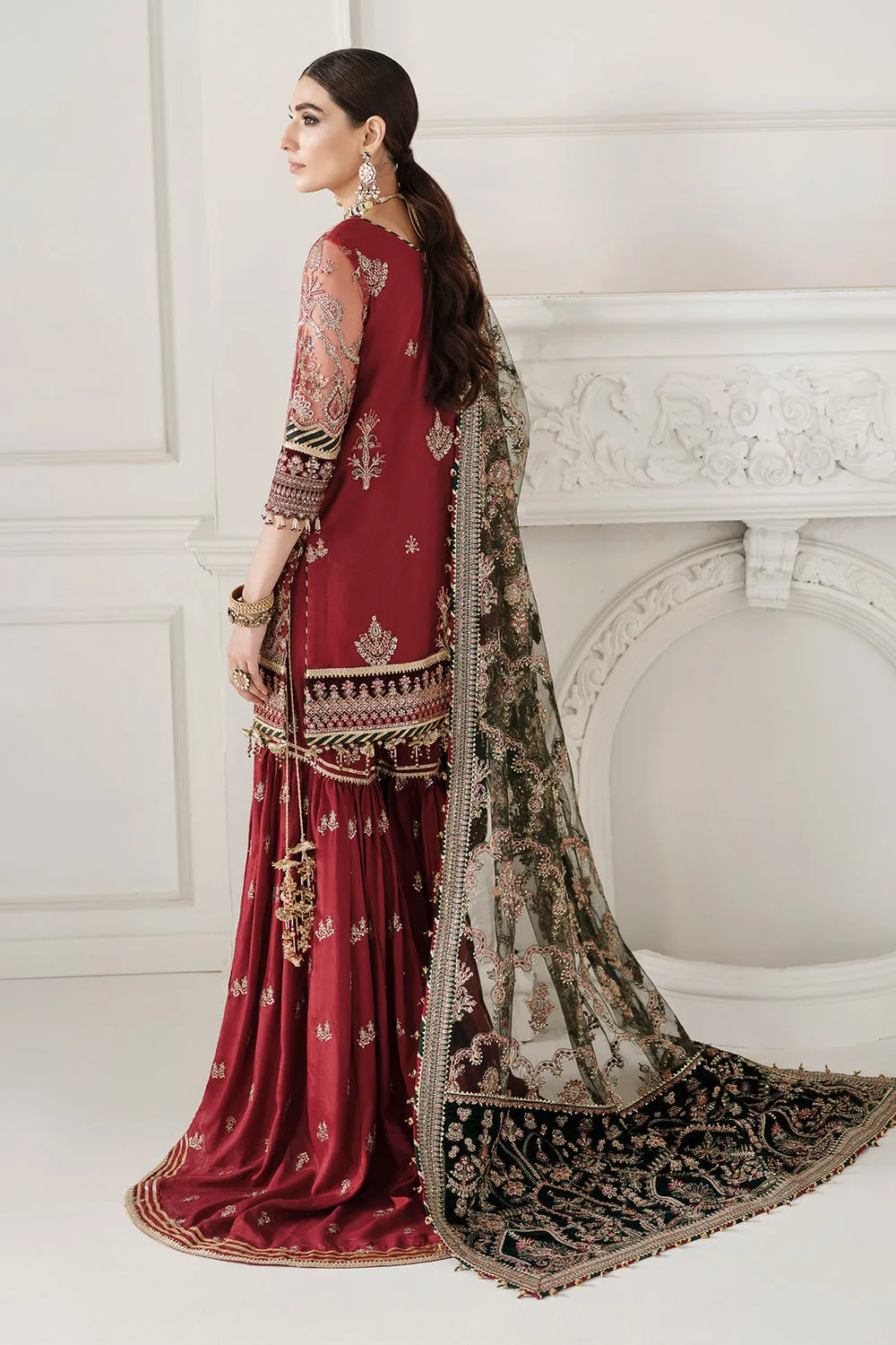 Maroon Red Kameez Trouser Style Pakistani Wedding Dress