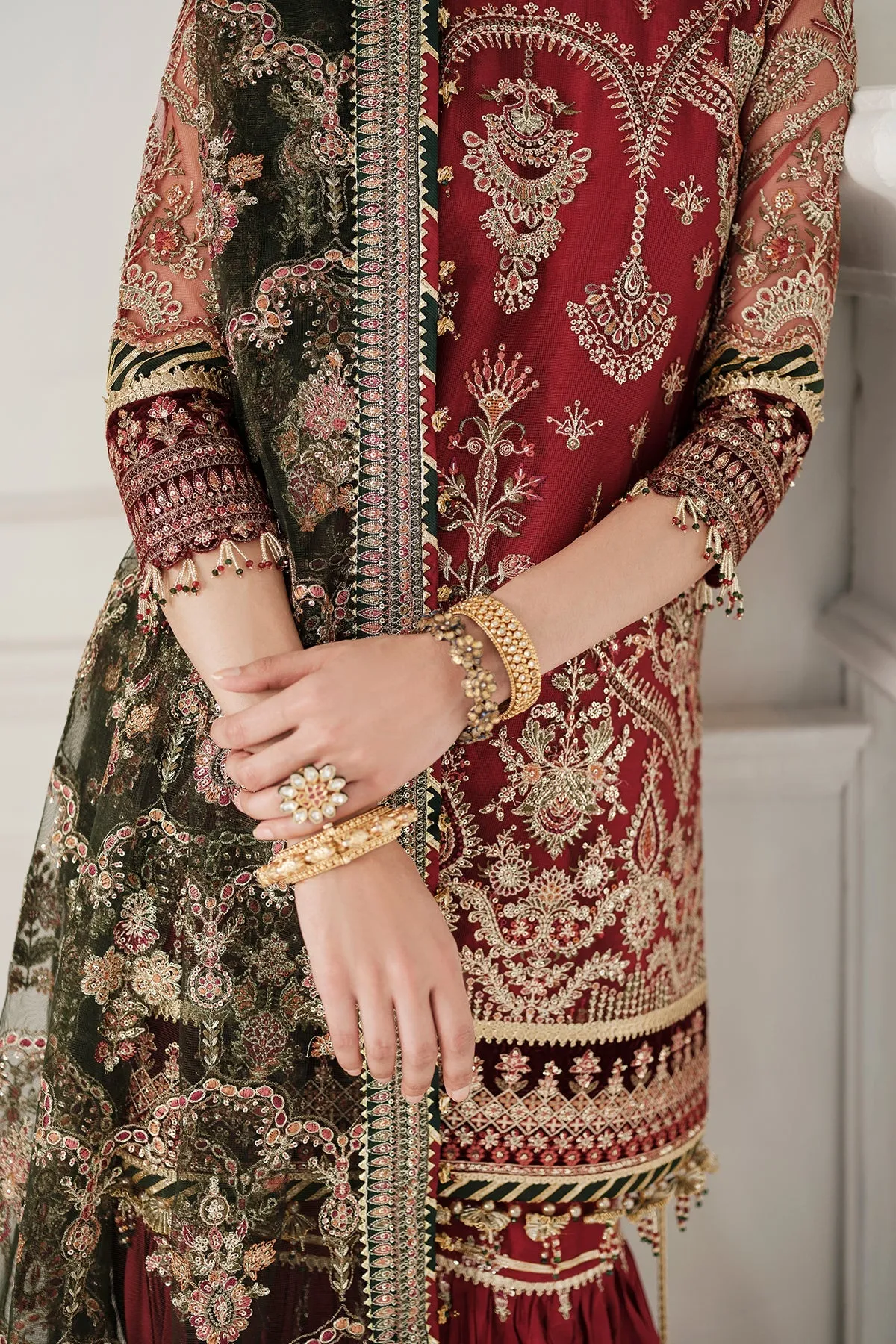 Maroon Red Kameez Trouser Style Pakistani Wedding Dress