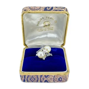 Maruwa Leafy Japanese Saltwater Akoya Cultured Double Pearl Ring- Sterling Silver Sz 8