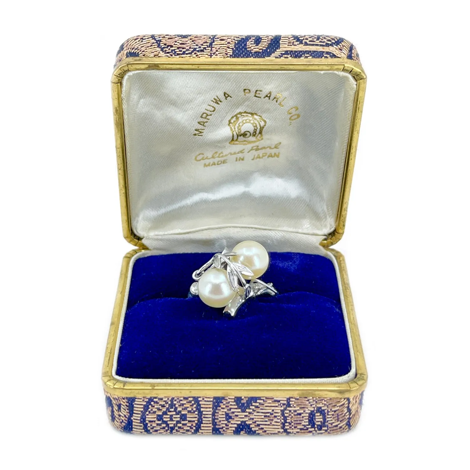 Maruwa Leafy Japanese Saltwater Akoya Cultured Double Pearl Ring- Sterling Silver Sz 8