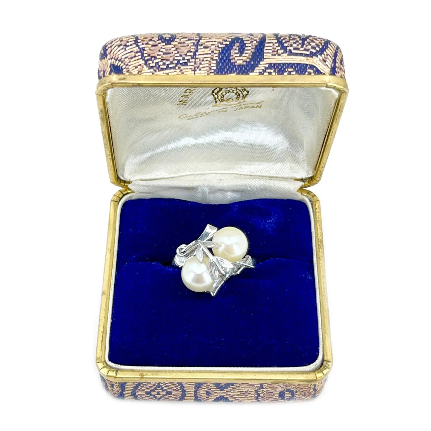 Maruwa Leafy Japanese Saltwater Akoya Cultured Double Pearl Ring- Sterling Silver Sz 8