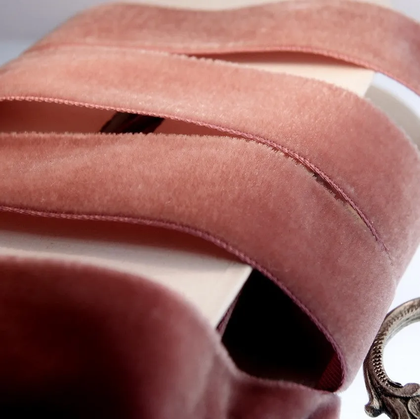 Mauve Rose Velvet Ribbon Vintage from France 22mm
