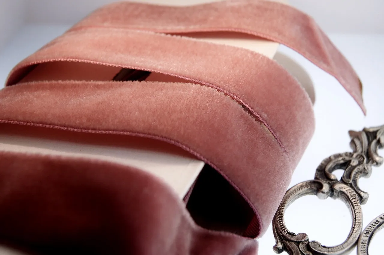 Mauve Rose Velvet Ribbon Vintage from France 22mm