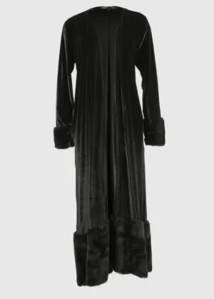 Maxi Black Velvet Coat Faux Fur M