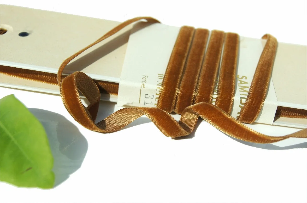 Medium Brown Velvet Ribbon Vintage from Germany 7mm