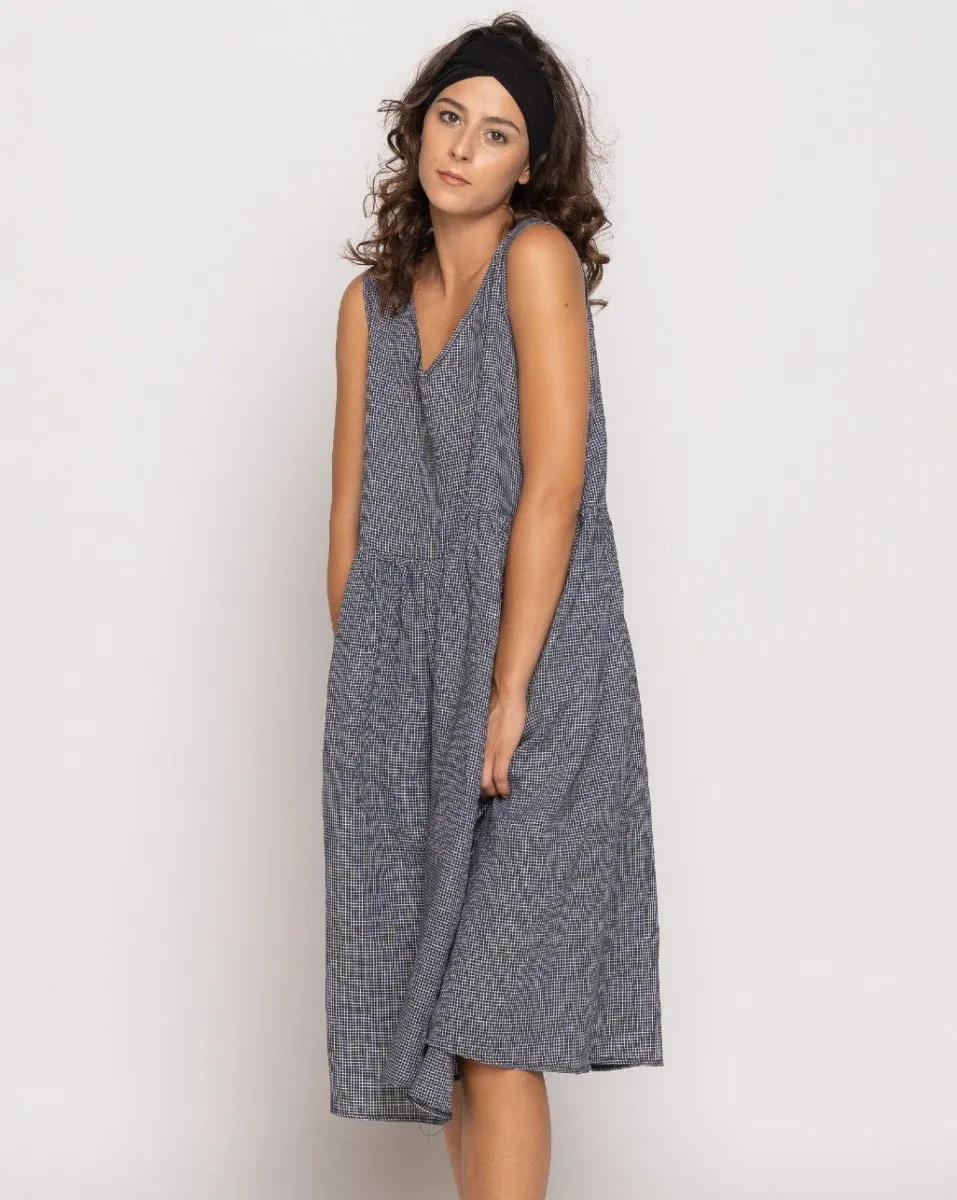 Micro Checker V-Neck Tank Dress