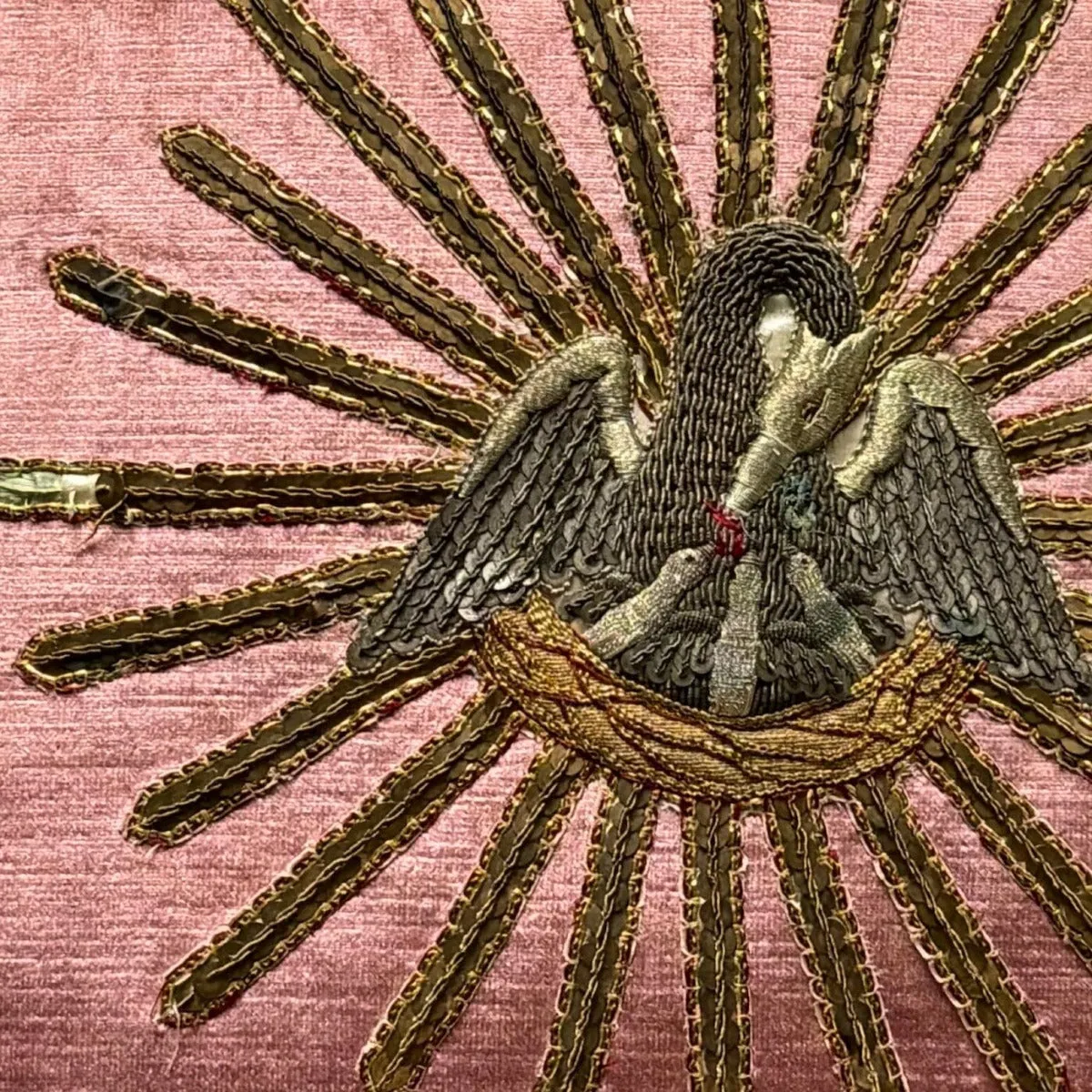 Mid 19th C. Ecclesiastic Metallic Silver and Gold Embroidery (#A040424 | 19 x 19")