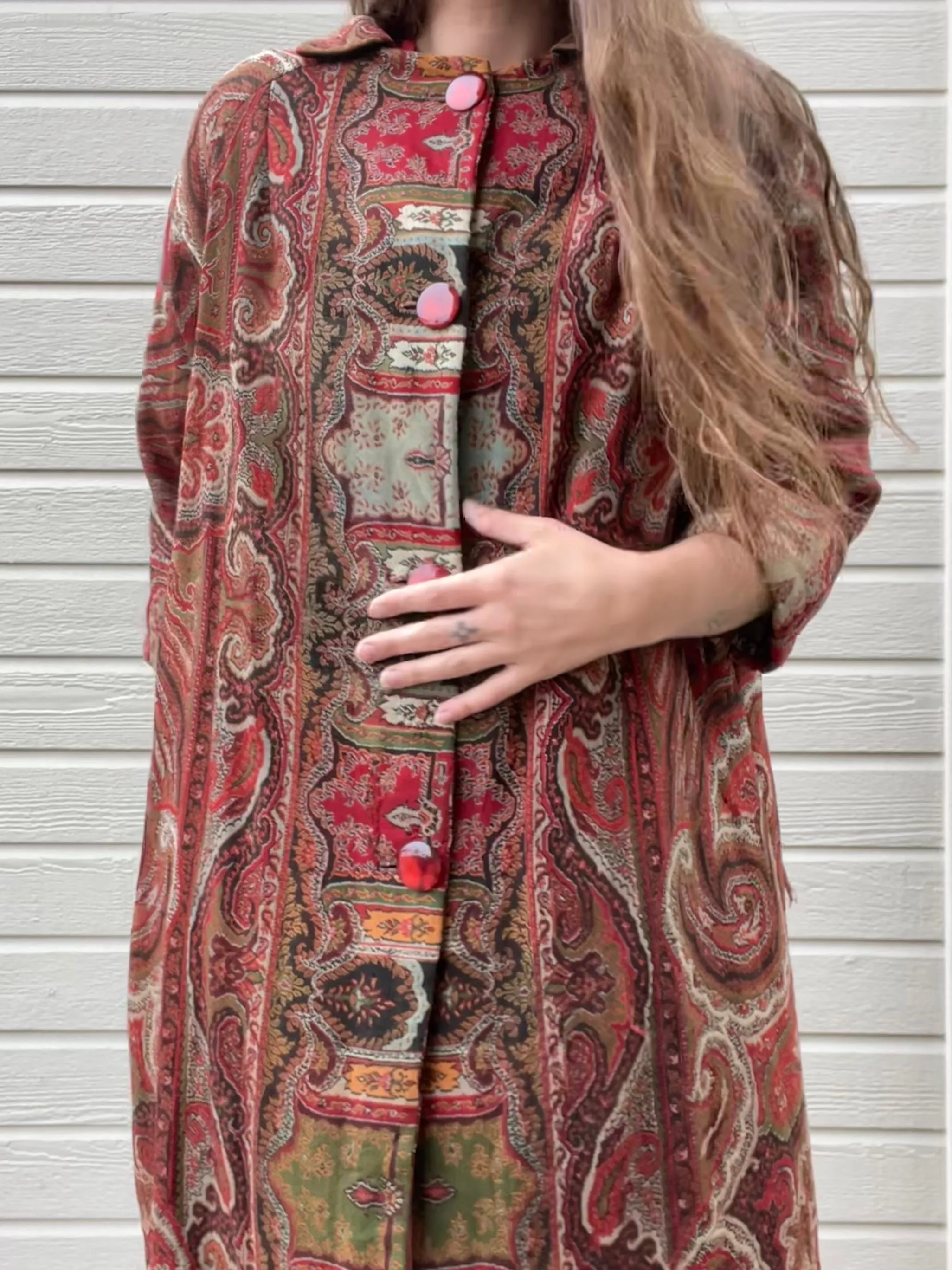 Mid Century Antique Paisley Shawl Turned Coat