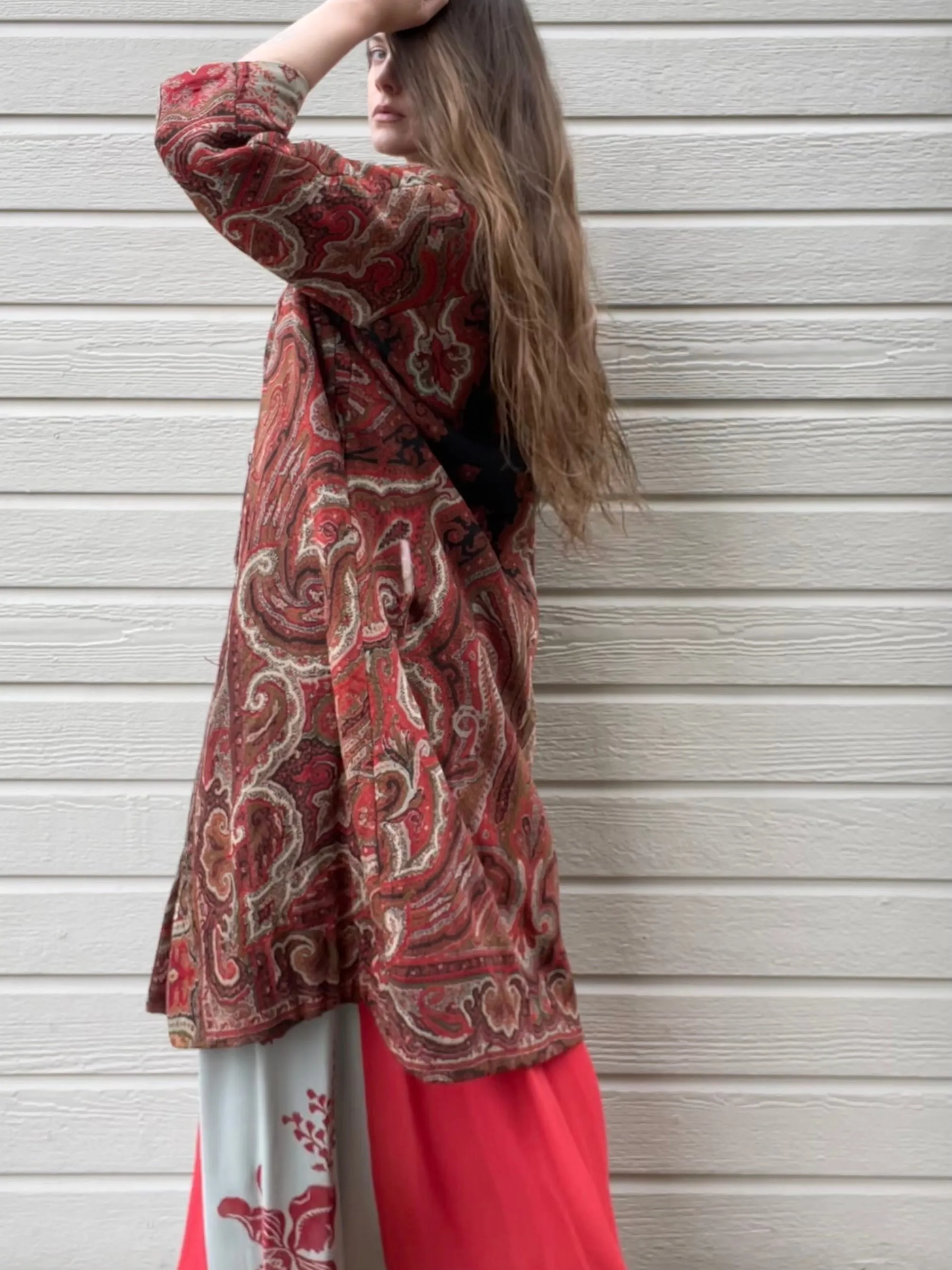 Mid Century Antique Paisley Shawl Turned Coat