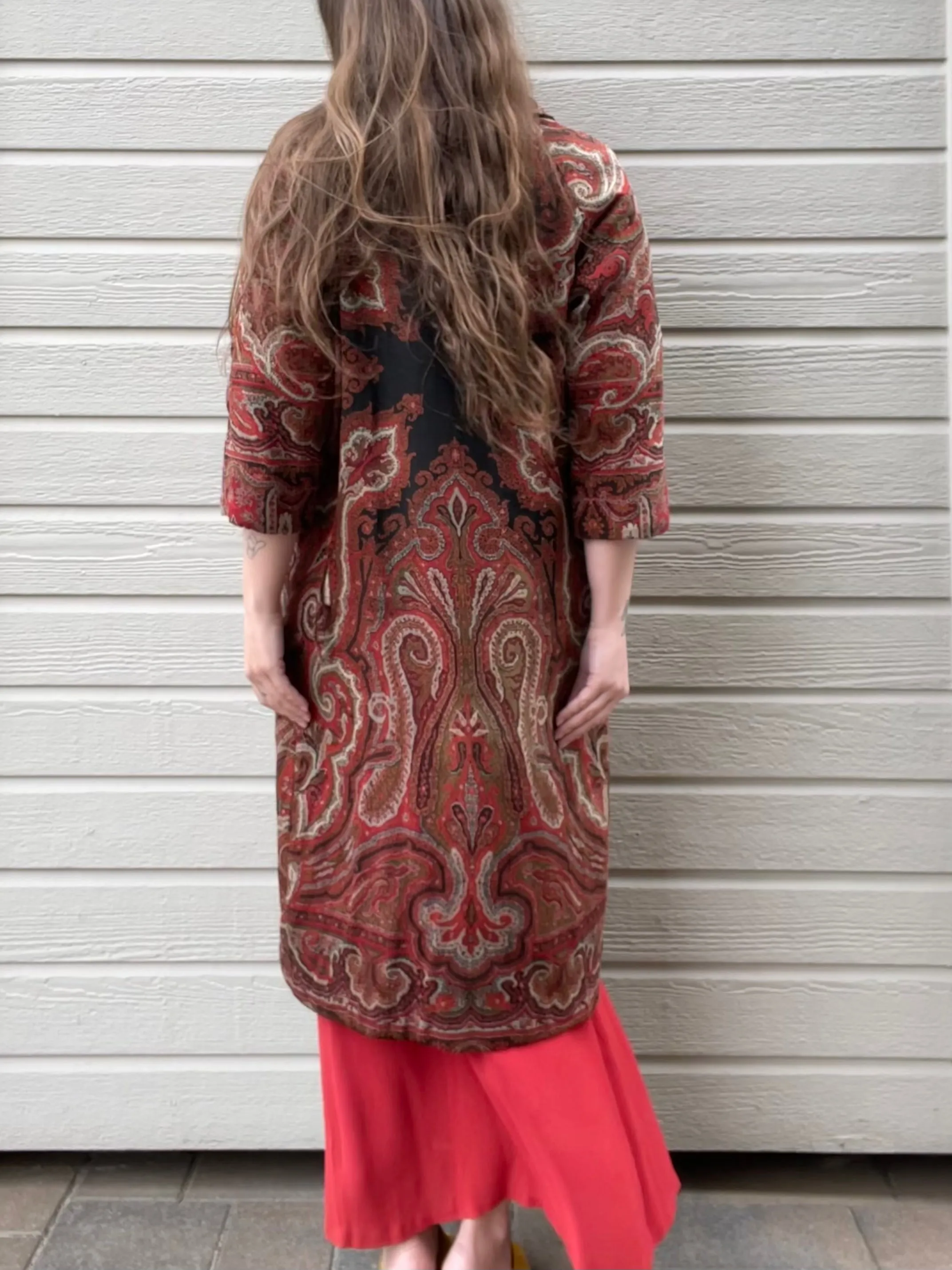 Mid Century Antique Paisley Shawl Turned Coat