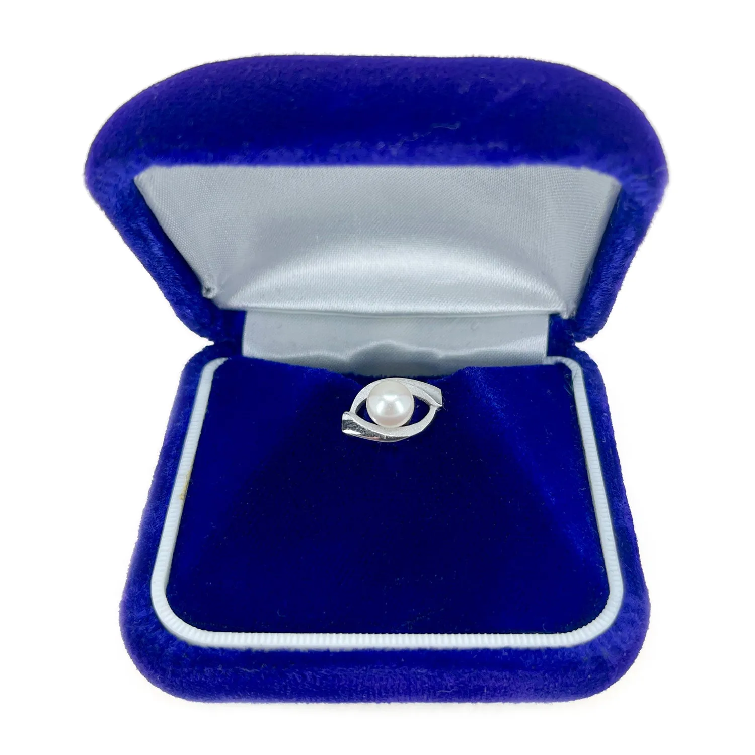 Mid-Century Modern Japanese Saltwater Akoya Cultured Pearl Tie Tac & Box- Sterling Silver