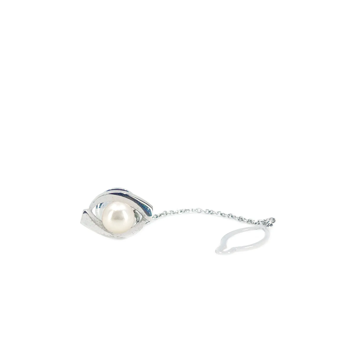 Mid-Century Modern Japanese Saltwater Akoya Cultured Pearl Tie Tac & Box- Sterling Silver