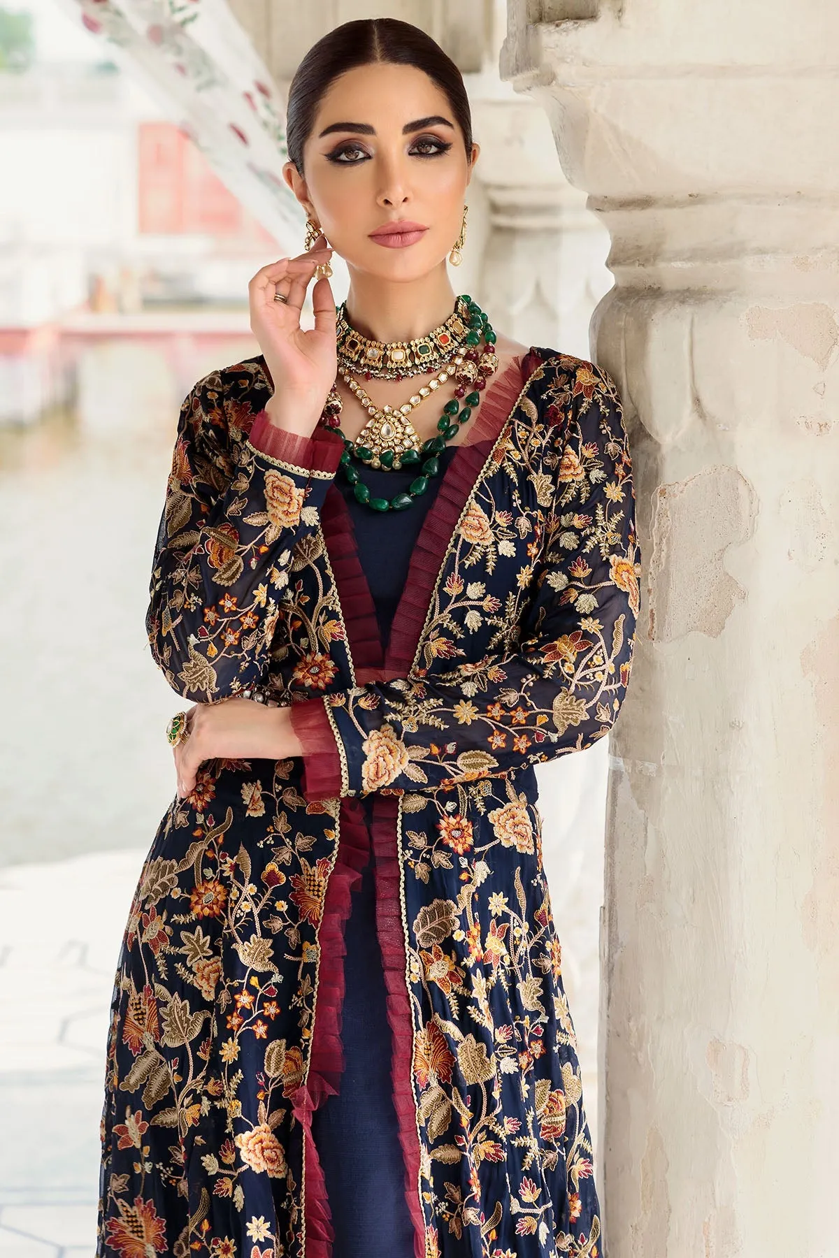 Midnight Blue Embroidered Pakistani Pishwas Eid Dress