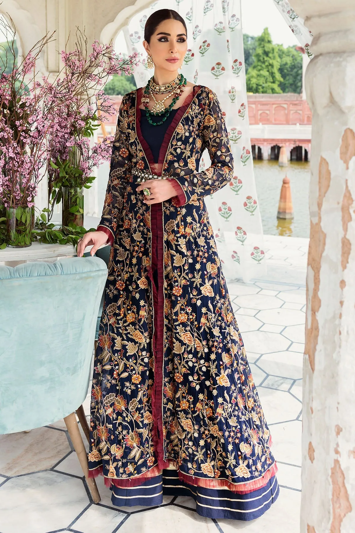 Midnight Blue Embroidered Pakistani Pishwas Eid Dress
