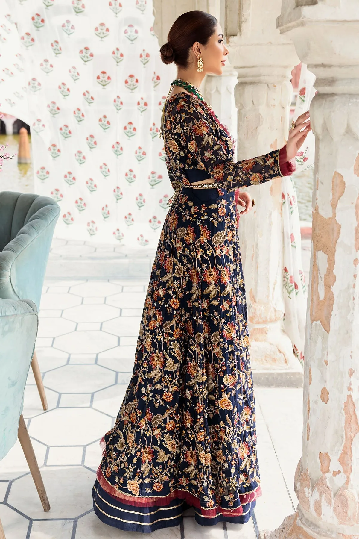 Midnight Blue Embroidered Pakistani Pishwas Eid Dress