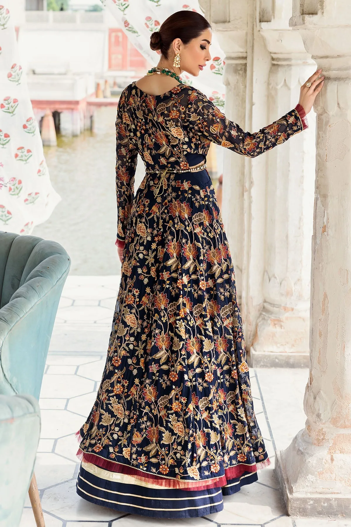 Midnight Blue Embroidered Pakistani Pishwas Eid Dress