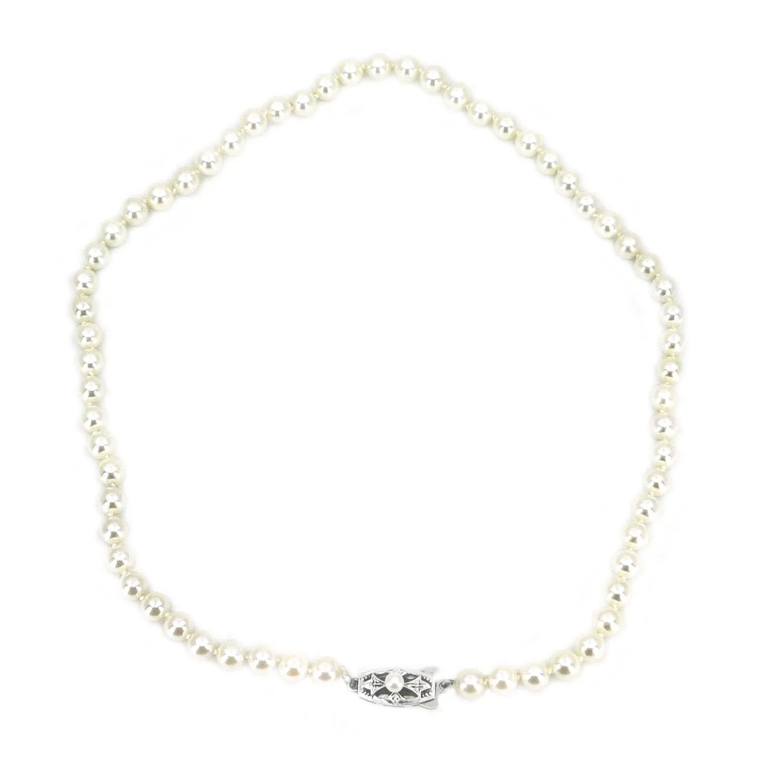 Mikimoto Japanese Cultured Akoya Pearl Strand With Box - Sterling Silver 16 Inch
