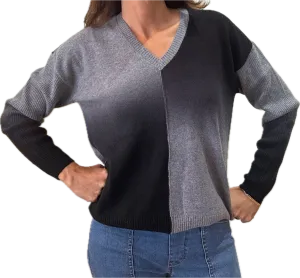 Minnie Rose Cashmere Dip Dye V neck